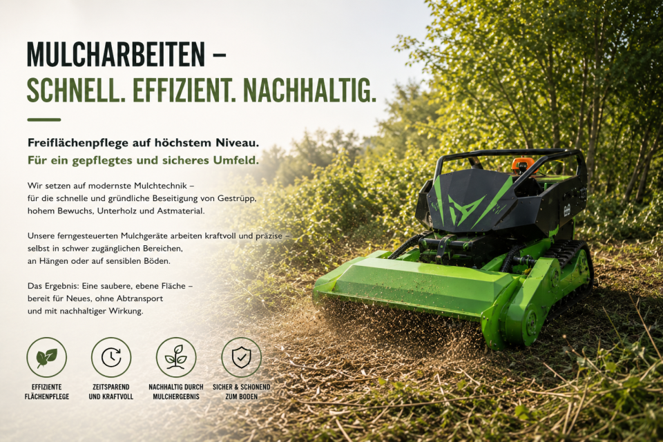 So läuft der Baum- & Gartenservice bei uns ab 01 · Kontakt aufnehmen Anruf, WhatsApp oder Kontaktformular – schildern Sie uns kurz Ihr Anliegen. Fotos per Handy helfen bereits bei der ersten Einschätzung. ⸻ 02 · Kostenlose Besichtigung Wir kommen direkt zu Ihnen vor Ort, begutachten Baum oder Garten und besprechen gemeinsam, welche Maßnahmen sinnvoll und fachgerecht sind. ⸻ 03 · Transparentes Angebot Auf Wunsch erhalten Sie einen schriftlichen Kostenvoranschlag – verständlich erklärt, transparent kalkuliert und ohne versteckte Kosten. ⸻ 04 · Ausführung & Entsorgung Termingerechte und professionelle Durchführung der Arbeiten inklusive vollständiger Räumung und fachgerechter Entsorgung von Schnittgut und Stammholz – auf Wunsch inklusive Abtransport. So läuft der Baum- & Gartenservice bei uns ab
01 · Kontakt aufnehmen
Anruf, WhatsApp oder Kontaktformular – schildern Sie uns kurz Ihr Anl